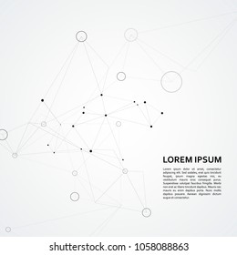 Polygonal abstract space background with connecting dots circles and lines.