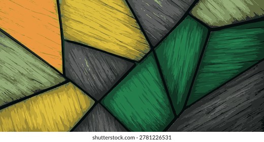 Polygonal abstract stained glass design in green and yellow tones