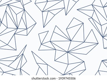 Polygonal abstract universal seamless pattern repeating infinitely blue dinamic triangle polygons on white background vector illustration