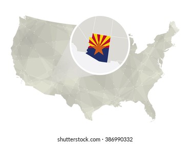 Polygonal abstract USA map with magnified Arizona state. 