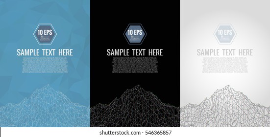 Polygonal abstract wireframe background with chromatic aberration effect on three color set background