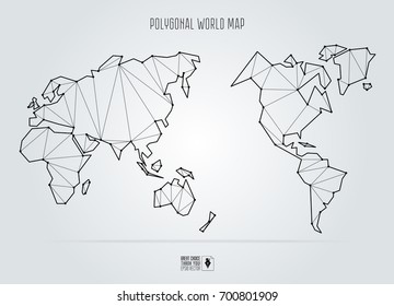 Polygonal abstract world map, Asia in the center. Vector illustration.