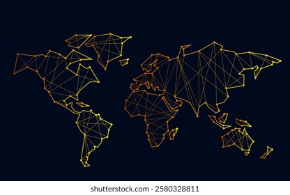 Polygonal abstract world map with connected lines, network connections. Vector illustration