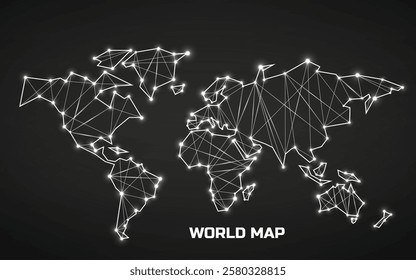 Polygonal abstract world map with connected lines, network connections. Vector illustration