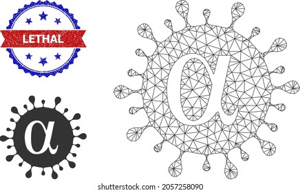 Polygonal Alpha covid virus framework icon, and bicolor textured Lethal seal. Polygonal carcass illustration designed with Alpha covid virus icon.