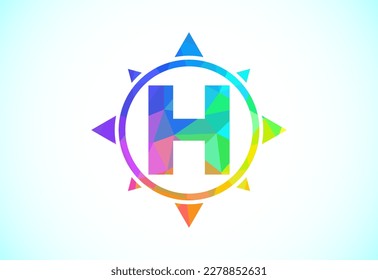 Polygonales Alphabet H in einem Kompass. Logo-Symbol für Kompass im Low-Poly-Stil. Vektorlogo-Design