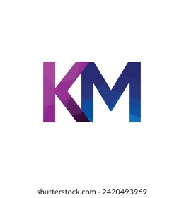 Polygonal alphabet letters logo KM monogram purple blue color vector eps