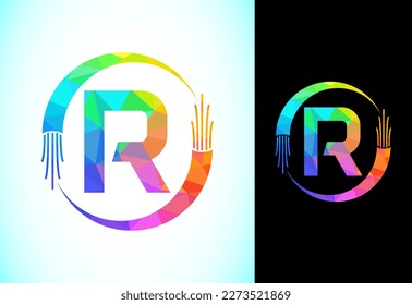 Polygonal alphabet R with electric wire, and optical fiber cable. Low poly graphic alphabet symbol