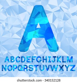 Polygonal alphabet set of letters low poly style. Blue polygonal mosaic alphabet. Vector font