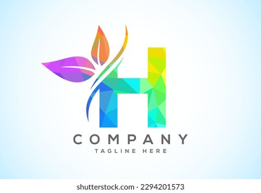 Alfabeto poligonal con dos hojas. El concepto de logotipo ecológico de bajo contenido de pólvora. Logotipo ecológico