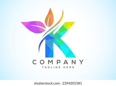 Polygonal alphabet with two leaves. Low poly eco-friendly logo concept. Logo for ecological