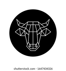 Polygonal animal emblem, geometric bull or cow, logo design. Vector linear illustration 