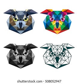 POLYGONAL ANIMAL OWL HEAD POLYGON LOGO ICON SET