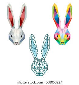 POLYGONAL ANIMAL RABBIT HEAD POLYGON LOGO ICON SET