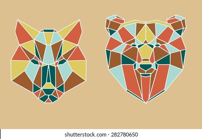 polygonal animal, wildlife, bear, vector, graphic, wolf, cartoon, Low poly
