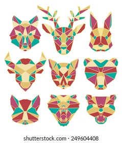 polygonal animal, wildlife,cartoon, wolf, deer, hare, rabbit, cat, fox, bear, cat, tiger, predator