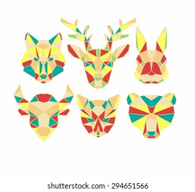 polygonal animal, wildlife,cartoon, wolf, deer, hare, rabbit, cat, fox, bear, cat, tiger, predator