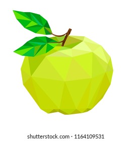 Polygonal apple. Polygonal fruit. Apple in the style of low poly. Green apple.