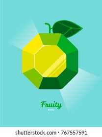 Polygonal apple icon or fruit candy. Fruit is like a precious stone or a piece of ice
