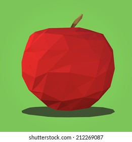 Polygonal Apple on green background, vector illustration.