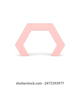 Arco poligonal rosa escaparate decorativo elemento 3d premium vista frontal Ilustración vectorial realista. Estructura de arco minimalista de rendimiento de estructura de marco cuadrilateral de forma básica aislada
