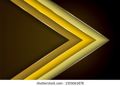Polygonal arrow with gold triangle edge lines banner vector design. Luxury business background template. Multi layers paper cut material design. Blank banner layout design.