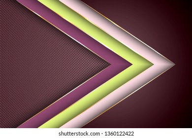 Polygonal arrow with gold triangle edge lines banner vector design. Stylish banner background template. Blank banner layout design. Multi layers paper cut material design.