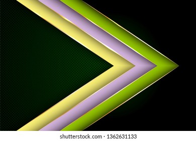 Polygonal arrow with gold triangle edge lines banner vector design. Glamour banner background template. Poly gradient shapes with metallic glossy edge lines. Cool geometric graphic concept.