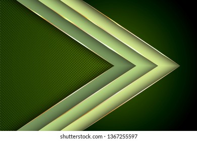 Polygonal arrow with gold triangle edge lines banner vector design. Glamour banner background template. Trendy tech vector graphics. Gradient facets shapes, stripes gold edges lines vector.