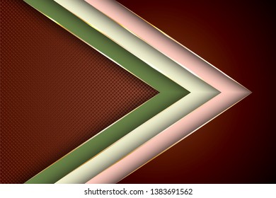 Polygonal arrow with gold triangle edge lines banner vector design. Stylish banner background template. Multi layers paper cut material design. Blank banner layout design.