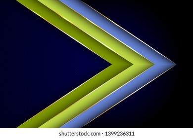 Polygonal arrow with gold triangle edge lines banner vector design. Glossy business background template. Gold metallic edge lines, gradient overlapping shapes. Futuristic cover graphic design.