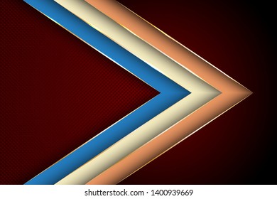 Polygonal arrow with gold triangle edge lines banner vector design. Rich poster background template. Abstract wallpaper modern design. Poly gradient shapes with metallic glossy edge lines.