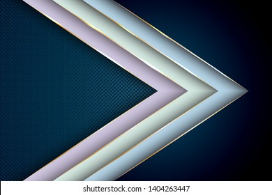 Polygonal arrow with gold triangle edge lines banner vector design. Stylish poster background template. Poly gradient shapes with metallic glossy edge lines. Abstract wallpaper modern design.