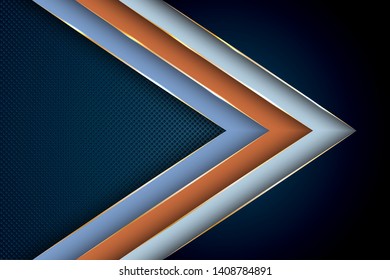 Polygonal arrow with gold triangle edge lines banner vector design. VIP business background template. Abstract wallpaper modern design. Multi layers paper cut material design.
