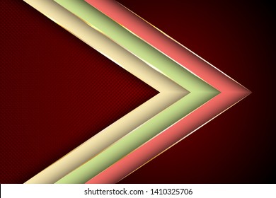 Polygonal arrow with gold triangle edge lines banner vector design. Glamour banner background template. Poly gradient shapes with metallic glossy edge lines. Trendy tech vector graphics.
