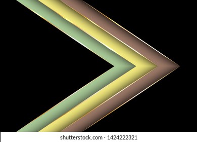 Polygonal arrow with gold triangle edge lines banner vector design. Royal banner background template. Blank banner layout design. Gradient facets shapes, stripes gold edges lines vector.