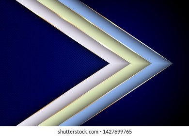 Polygonal arrow with gold triangle edge lines banner vector design. Royal business background template. Cool geometric graphic concept. Poly gradient shapes with metallic glossy edge lines.