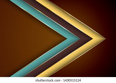 Polygonal arrow with gold triangle edge lines banner vector design. Chic banner background template. Abstract wallpaper modern design. Gradient facets shapes, stripes gold edges lines vector.
