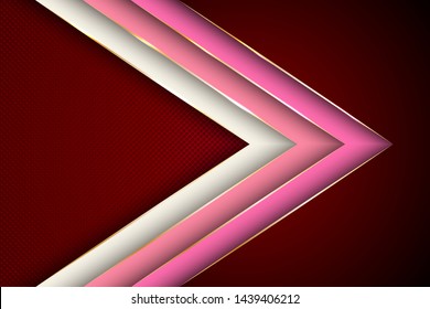 Polygonal arrow with gold triangle edge lines banner vector design. VIP banner background template. Gradient facets shapes, stripes gold edges lines vector. Creative digital illustration.