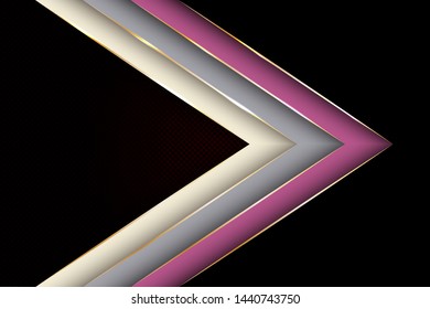 Polygonal arrow with gold triangle edge lines banner vector design. Glossy business background template. Abstract wallpaper modern design. Gradient facets shapes, stripes gold edges lines vector.