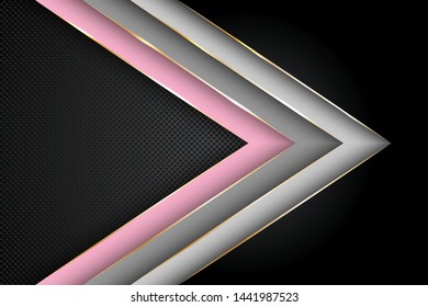 Polygonal arrow with gold triangle edge lines banner vector design. Glamour business background template. Multi layers paper cut material design. Trendy tech vector graphics.