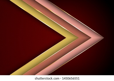 Polygonal arrow with gold triangle edge lines banner vector design. Luxury poster background template. Blank banner layout design. Gold metallic edge lines, gradient overlapping shapes.