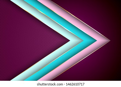 Polygonal arrow with gold triangle edge lines banner vector design. Rich business background template. 3d advertising graphic design. Multi layers paper cut material design.