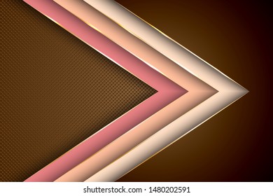 Polygonal arrow with gold triangle edge lines banner vector design. Premium banner background template. Gradient facets shapes, stripes gold edges lines vector. Abstract wallpaper modern design.