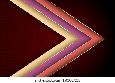 Polygonal arrow with gold triangle edge lines banner vector design. VIP business background template. Trendy tech vector graphics. Gold metallic edge lines, gradient overlapping shapes.