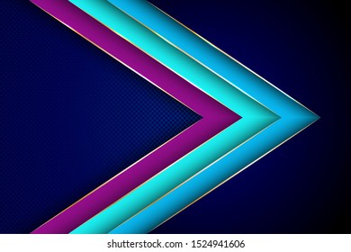 Polygonal arrow with gold triangle edge lines banner vector design. Royal banner background template. 3d advertising graphic design. Multi layers paper cut material design.