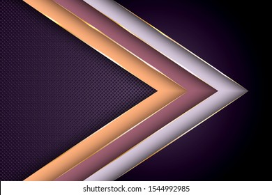Polygonal arrow with gold triangle edge lines banner vector design. Rich poster background template. Multi layers paper cut material design. Blank banner layout design.
