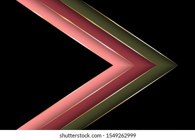 Polygonal arrow with gold triangle edge lines banner vector design. Glamour poster background template. Poly gradient shapes with metallic glossy edge lines. Cool geometric graphic concept.