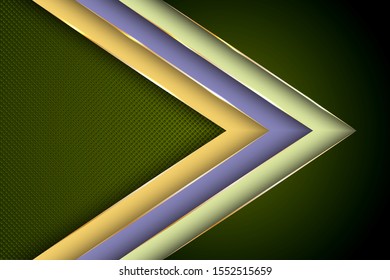 Polygonal arrow with gold triangle edge lines banner vector design. Premium business background template. Poly gradient shapes with metallic glossy edge lines. Cool geometric graphic concept.