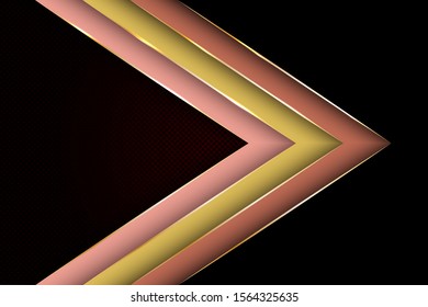 Polygonal arrow with gold triangle edge lines banner vector design. Stylish poster background template. Cool geometric graphic concept. Multi layers paper cut material design.